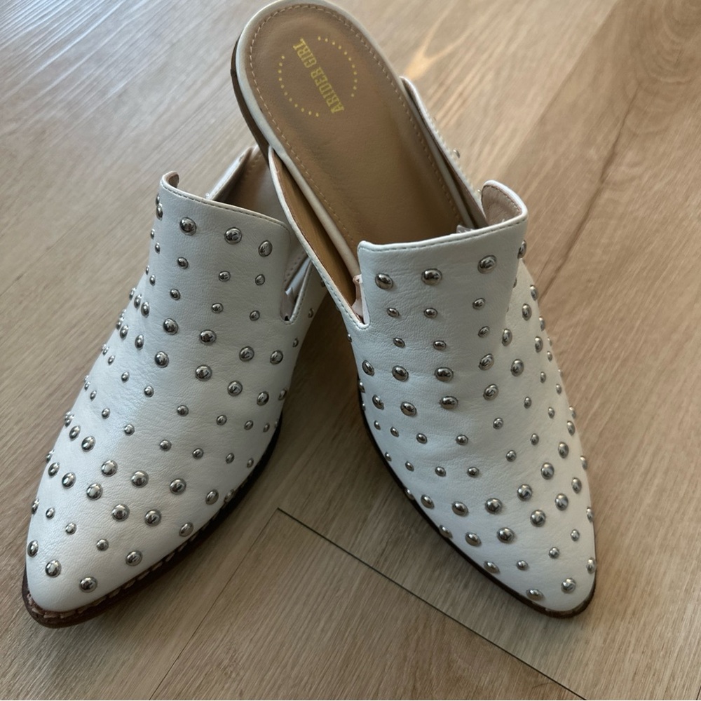 Women's White Studded Mules